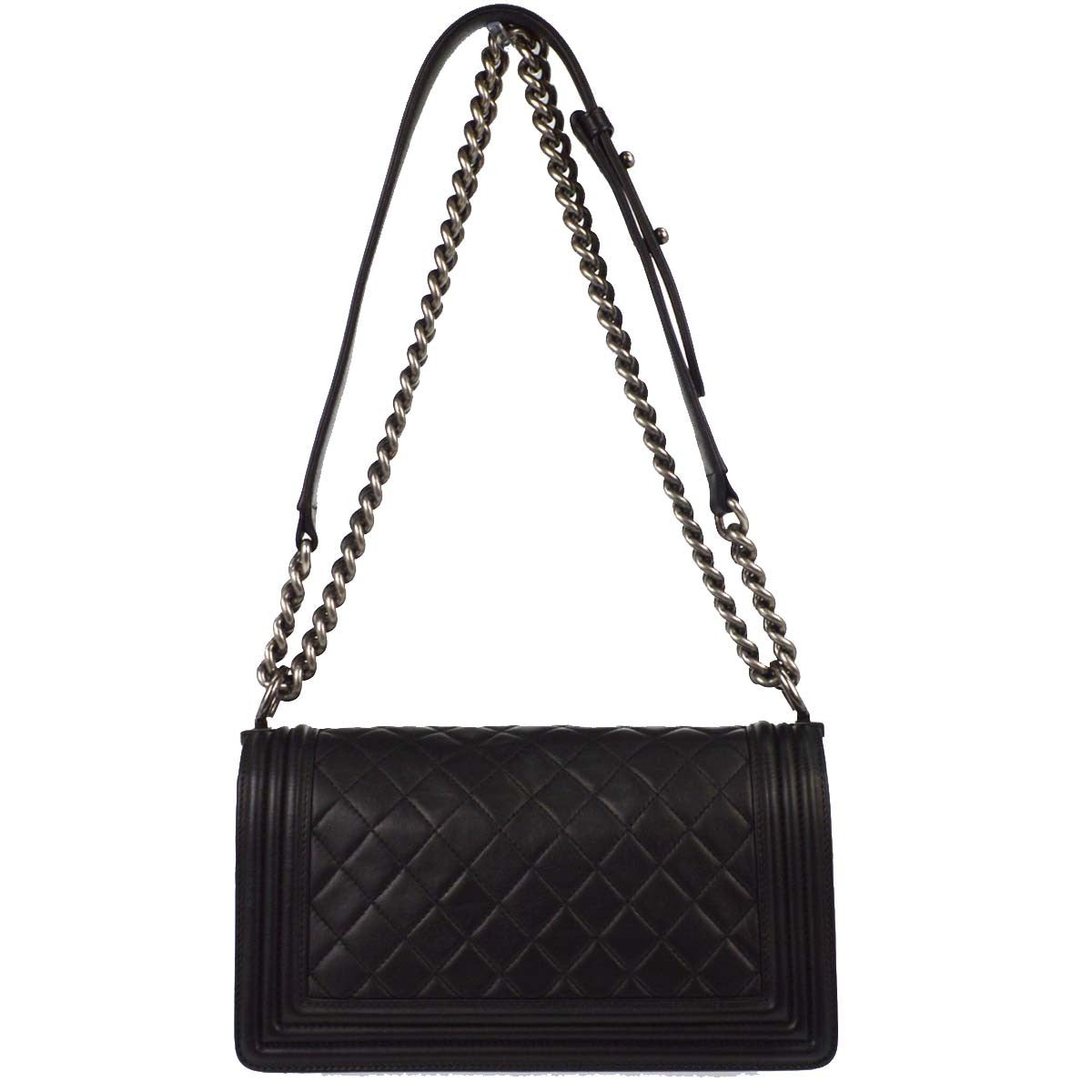 Chanel Boy Flap Quilted Lambskin Black Leather Handbag (Pre-Owned)