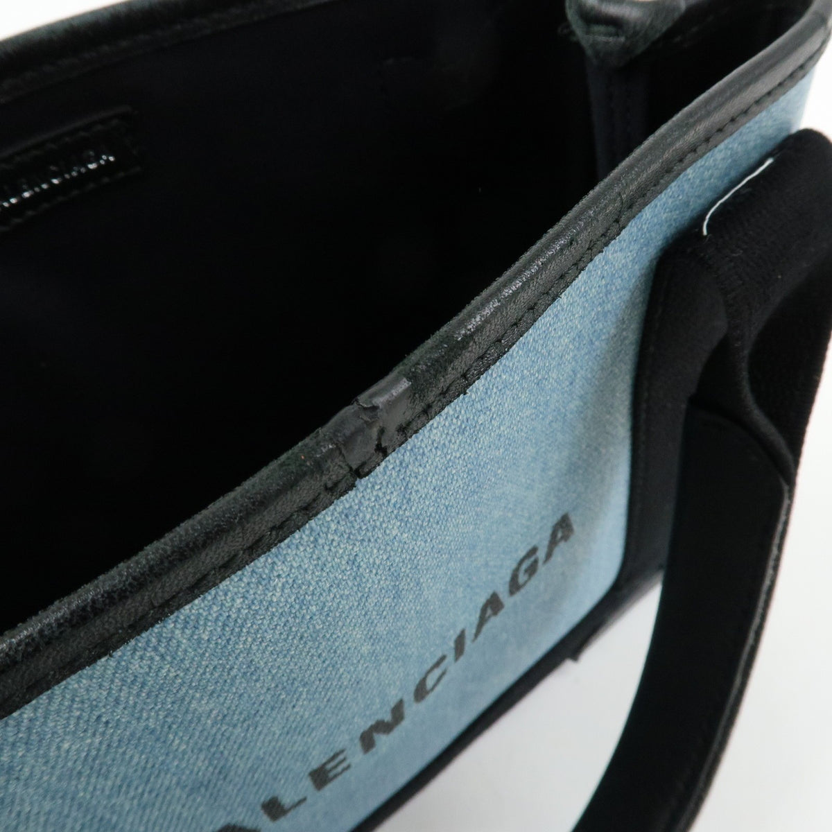 Balenciaga Navy Cabas Coated Denim With Leather Blue Pvc Tote Bag Bag (Pre-Owned)