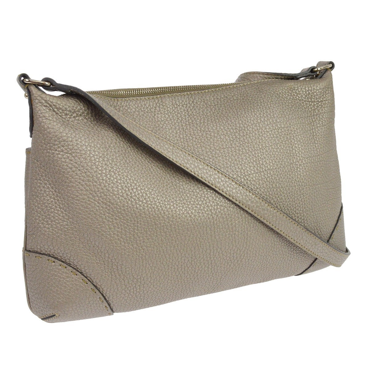 Fendi Selleria Front Pocket Leather Gray Leather Crossbody Bag Bag (Pre-Owned)