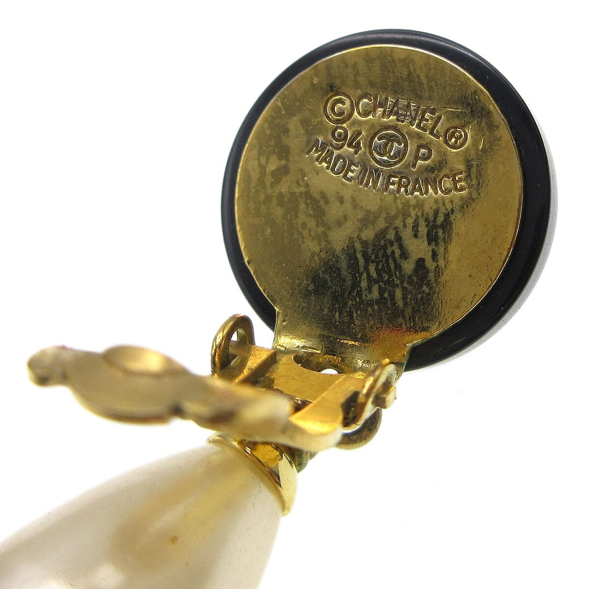 Chanel Vintage Cc Dangle Metal With Crystals Black Gold_Plated Earrings Jewelry (Pre-Owned)