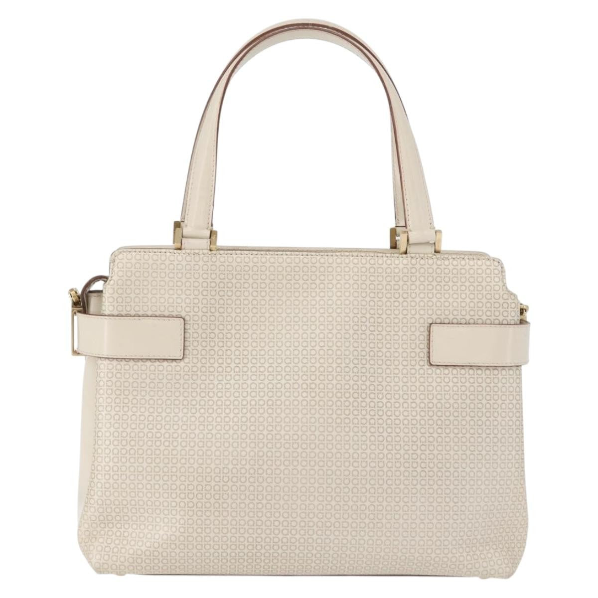 Salvatore Ferragamo Double Gancini Side Buckle Tote Leather Beige Leather Handbag (Pre-Owned)