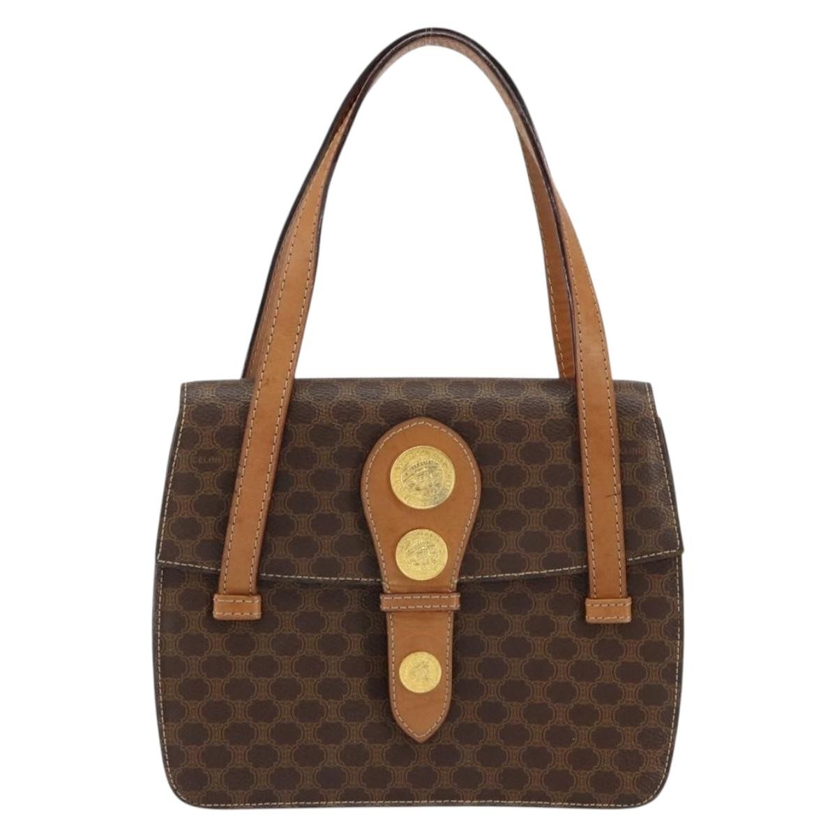 Celine Vintage Macadam Canvas And Leather Brown Canvas Handbag (Pre-Owned)