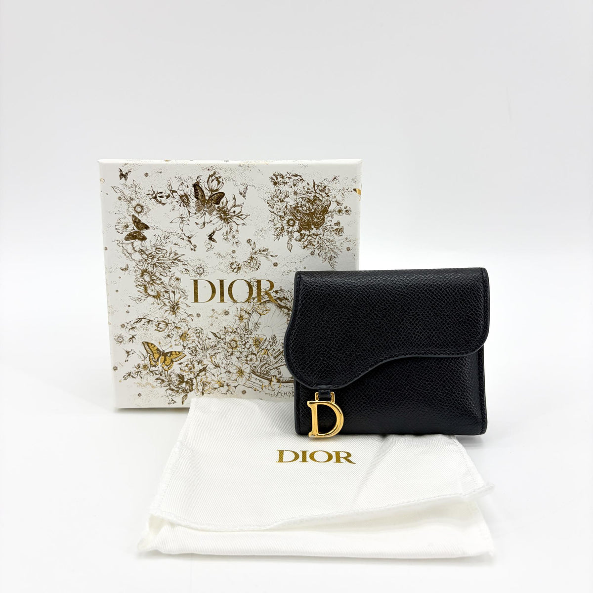 Christian Dior Saddle Lotus Leather Black Leather Wallets Accessory (Pre-Owned)
