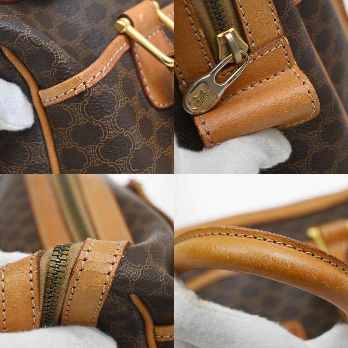 Celine Boston Triomphe Xl Coated Canvas Brown Canvas Handbag (Pre-Owned)