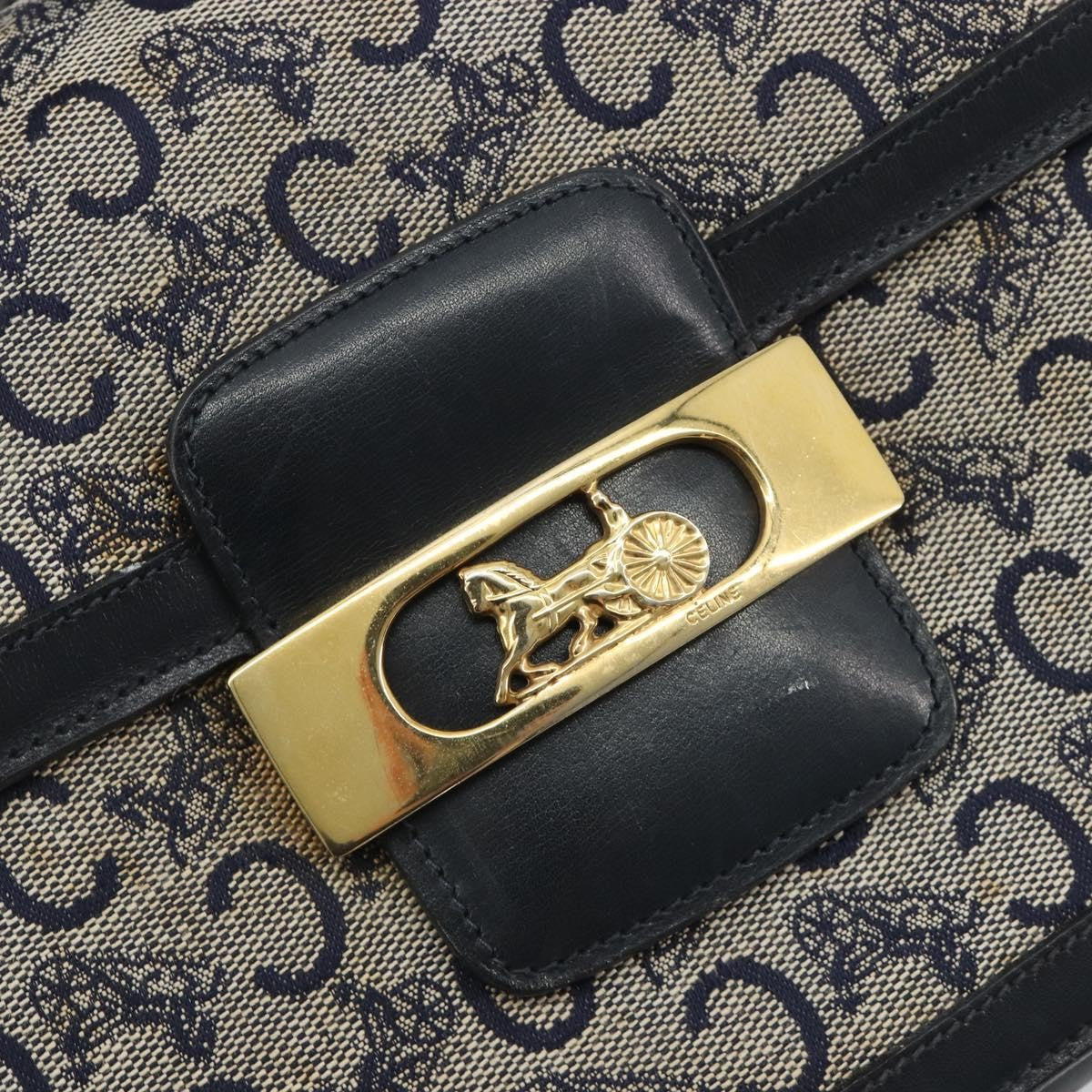 Celine Vintage Horse Carriage C Macadam Canvas And Leather Navy Canvas Shoulder Bag Bag (Pre-Owned)