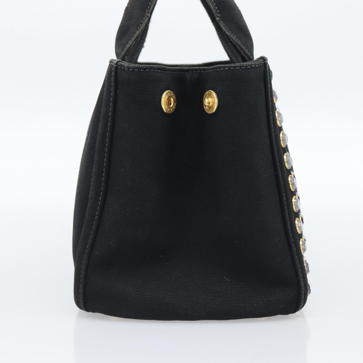 Prada Canapa Convertible Tote Rhinestone Embellished Canvas Black Canvas Handbag (Pre-Owned)