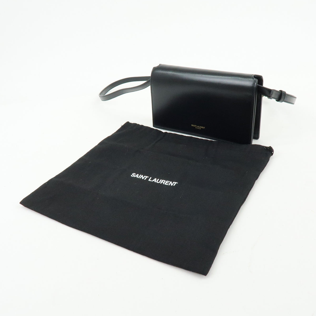 Saint Laurent Paris Chain Leather Black Leather Crossbody Bag Bag (Pre-Owned)