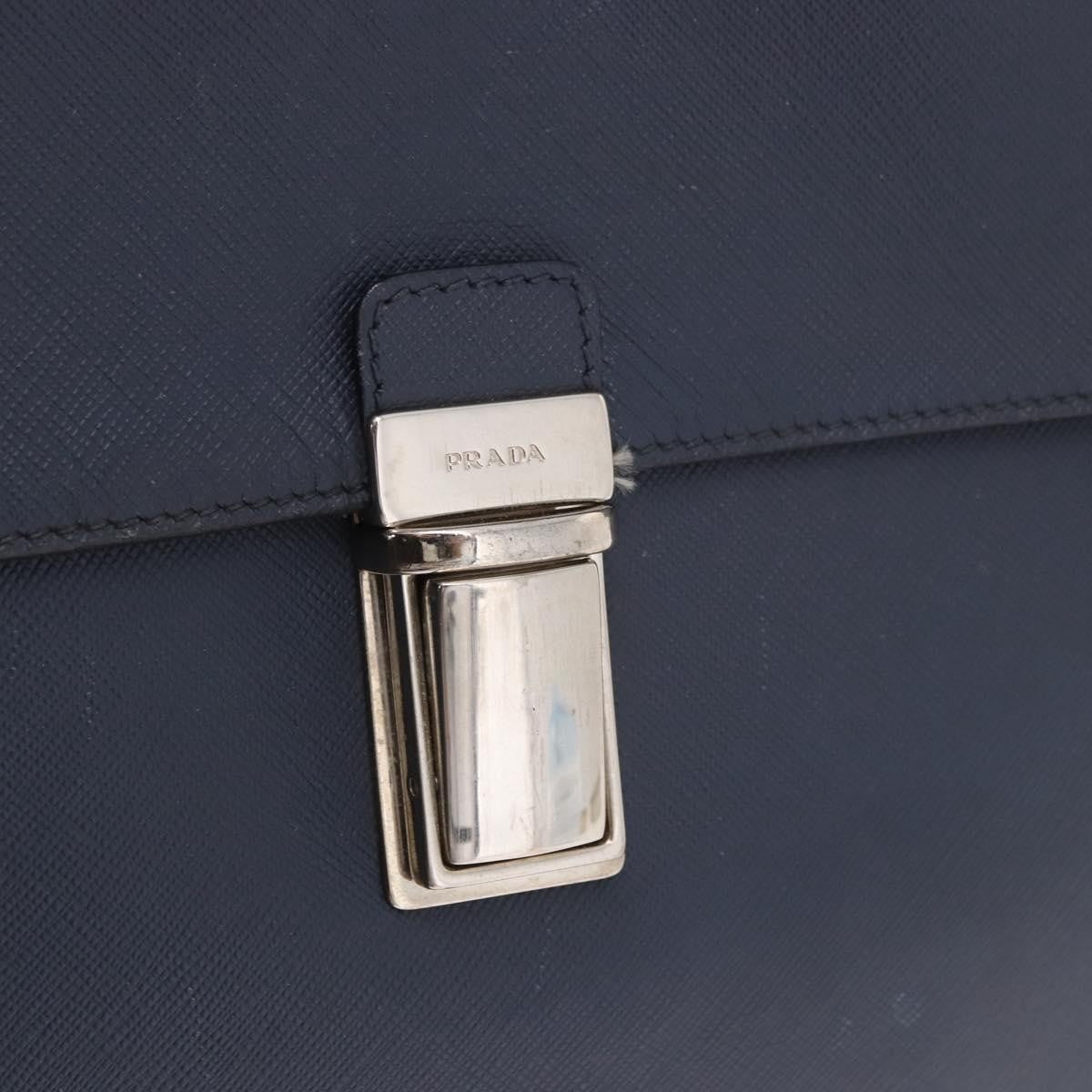 Prada Briefcase Leather Blue Leather Briefcase Bag (Pre-Owned)