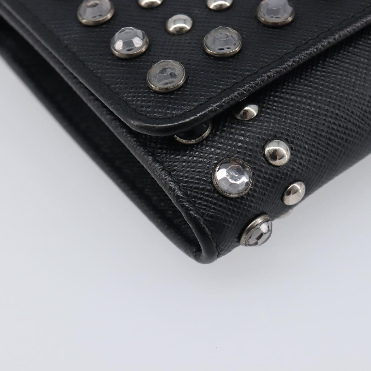 Prada Flap Studded Saffiano Leather Black Leather Crossbody Bag Bag (Pre-Owned)