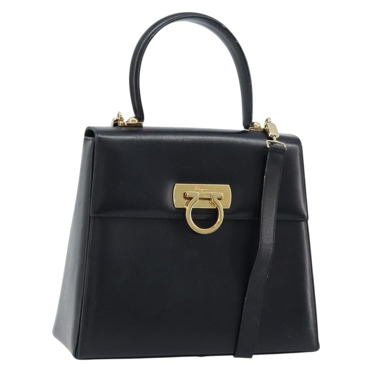Salvatore Ferragamo Gancini Convertible Top Handle Leather Black Leather Handbag (Pre-Owned)