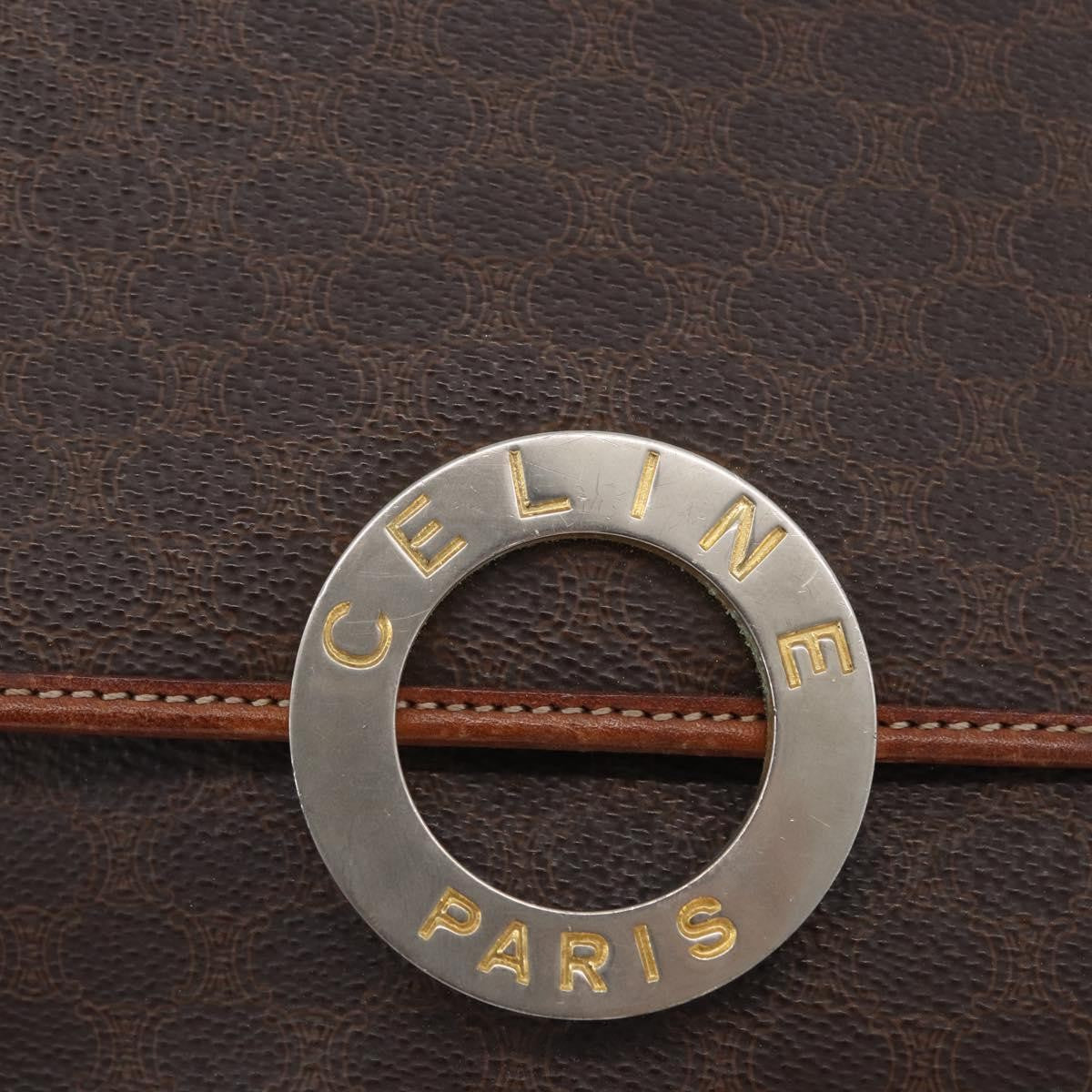 Celine Vintage Macadam Circle Logo Canvas And Leather Brown Canvas Shoulder Bag Bag (Pre-Owned)