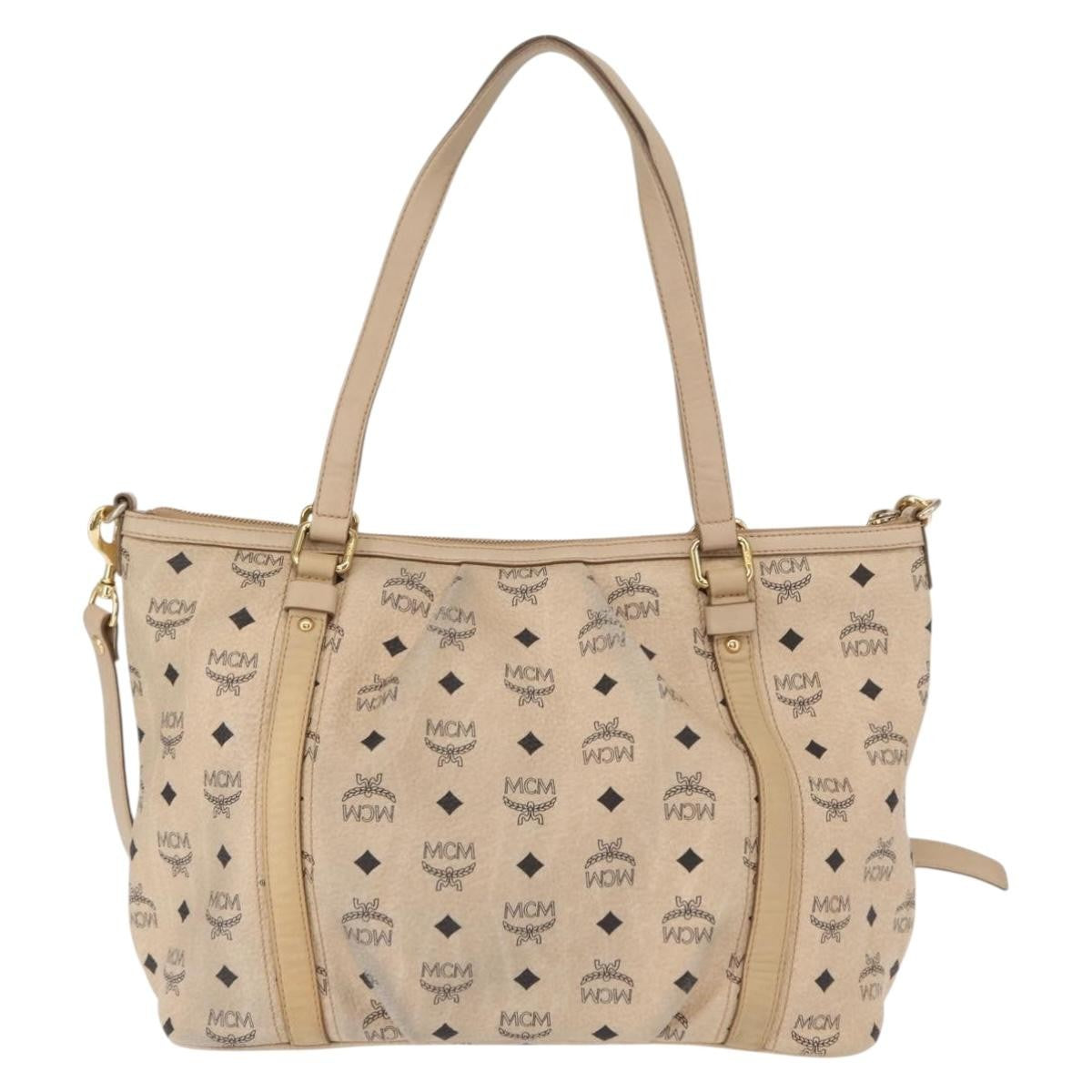 MCM Vintage Visetos Canvas Beige Pvc Tote Bag Bag (Pre-Owned)