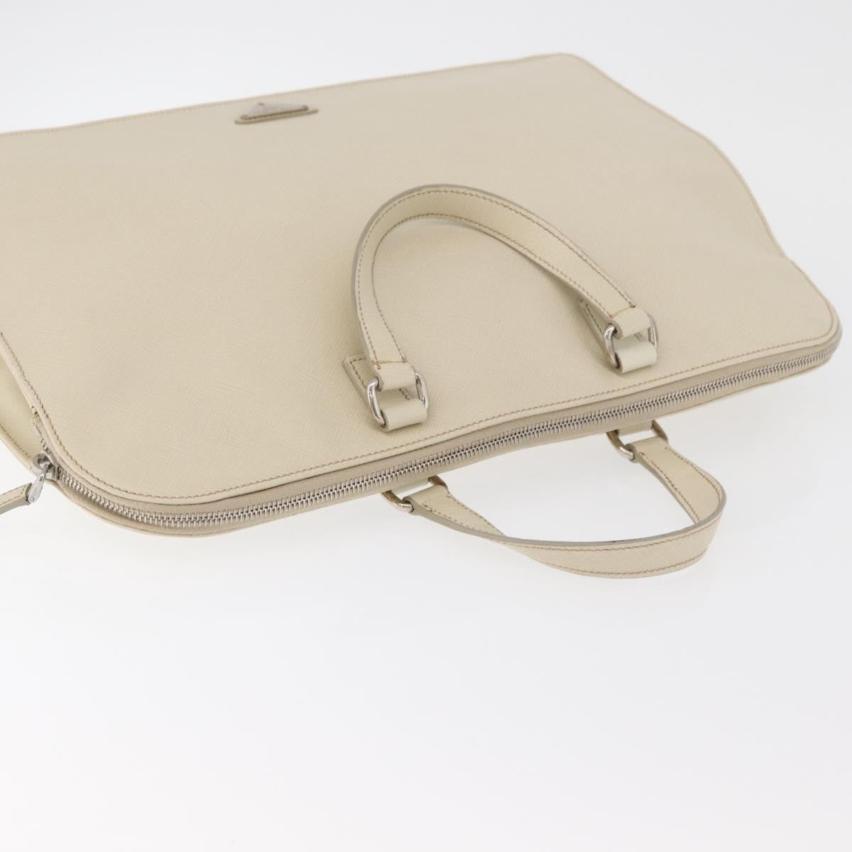 Prada Convertible Travel Saffiano Leather Beige Leather Briefcase Bag (Pre-Owned)