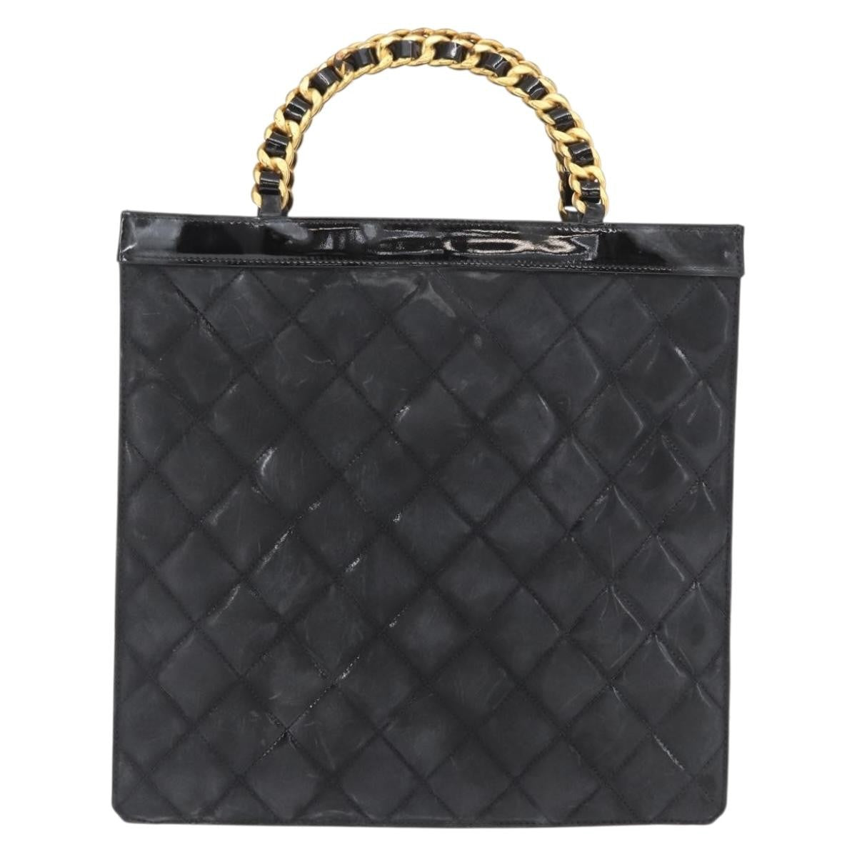 Chanel Chocolate Bar Tote Leather Black Patent_Leather Handbag (Pre-Owned)