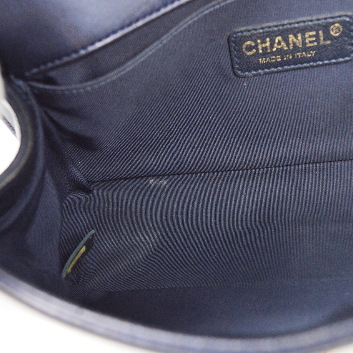 Chanel Boy Flap Cube Embossed Lambskin Navy Leather Shoulder Bag Bag (Pre-Owned)