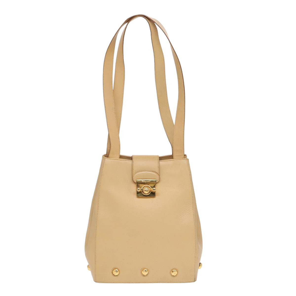 Salvatore Ferragamo Vintage Leather Beige Leather Shoulder Bag Bag (Pre-Owned)