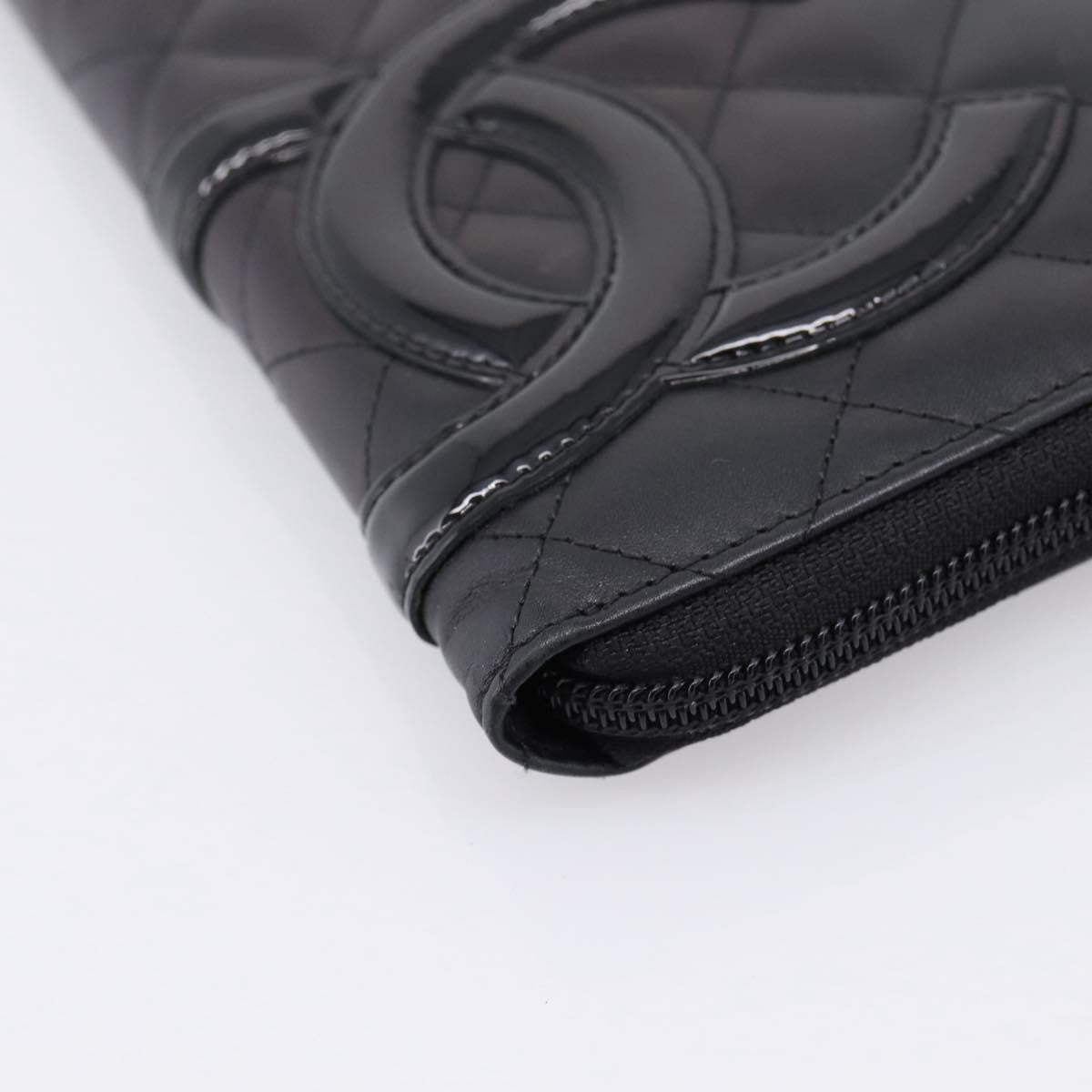Chanel Cambon Zip Around Organizer Quilted Lambskin Black Leather Wallets Accessory (Pre-Owned)
