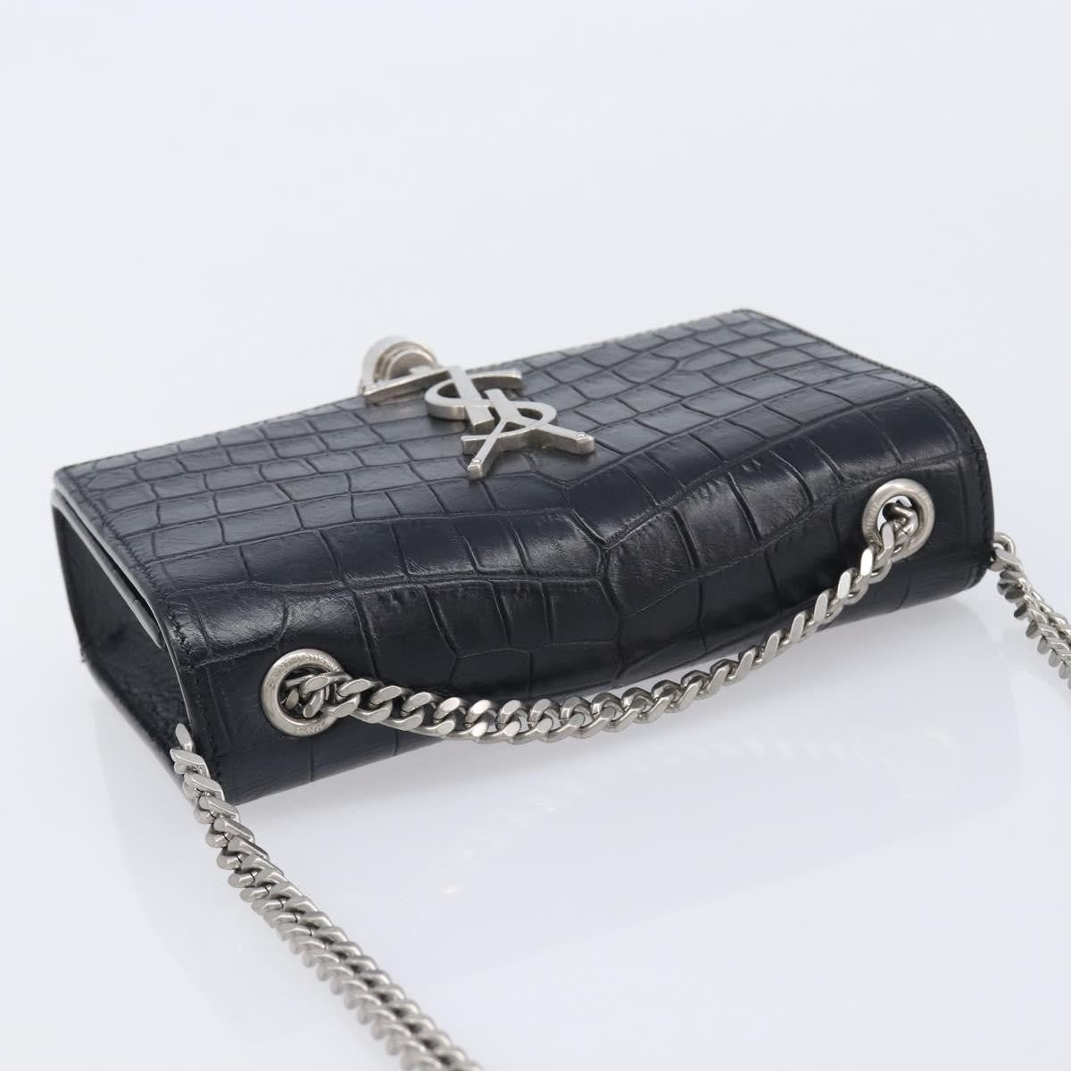 Saint Laurent Classic Monogram Tassel Chain Crocodile Embossed Leather Black Leather Crossbody Bag Bag (Pre-Owned)