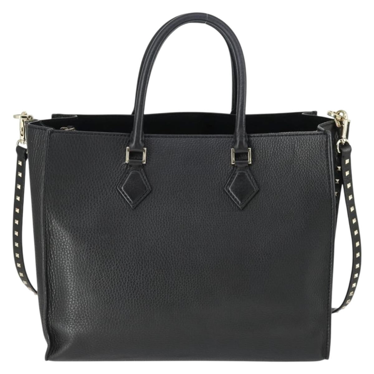 Valentino Garavani Rockstud Open Leather Black Leather Tote Bag Bag (Pre-Owned)