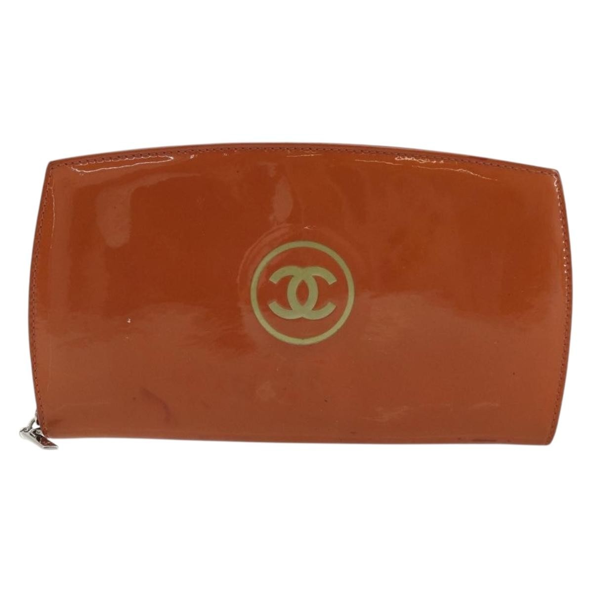 Chanel Cc Logo Zip Around Patent Orange Patent_Leather Wallets Accessory (Pre-Owned)
