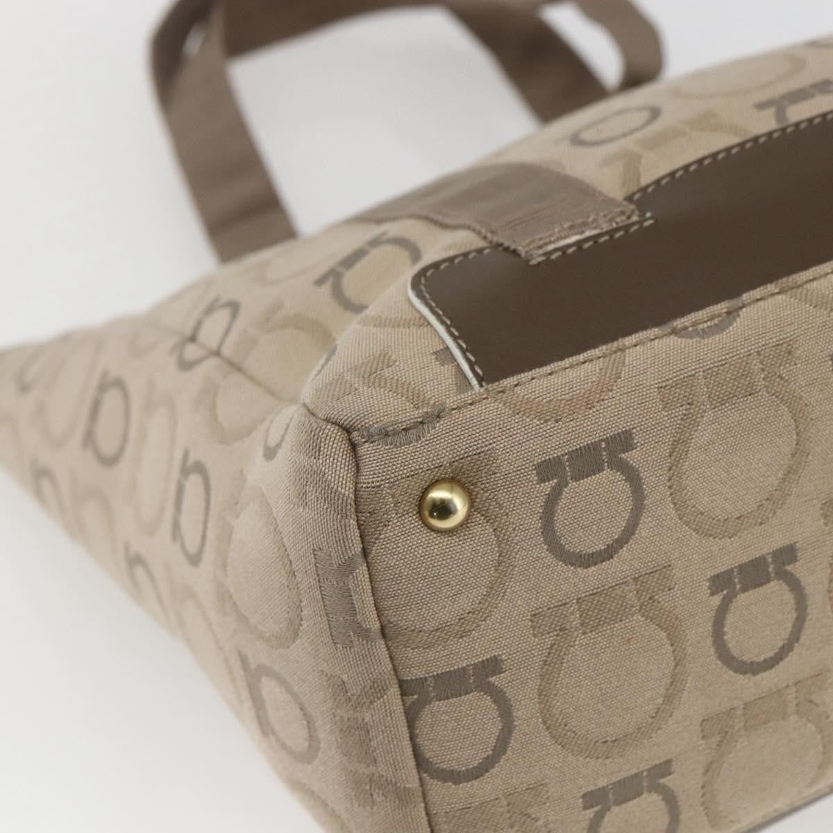 Salvatore Ferragamo Gancini Tote Gancini Canvas Beige Canvas Tote Bag Bag (Pre-Owned)