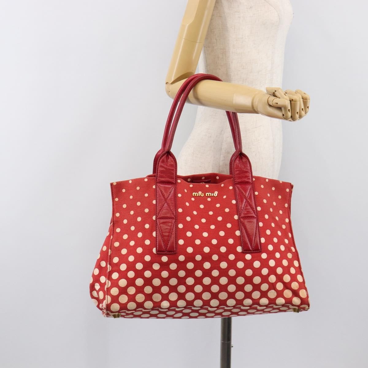 Miu Miu Beau Top Handle Leather Red Canvas Handbag (Pre-Owned)