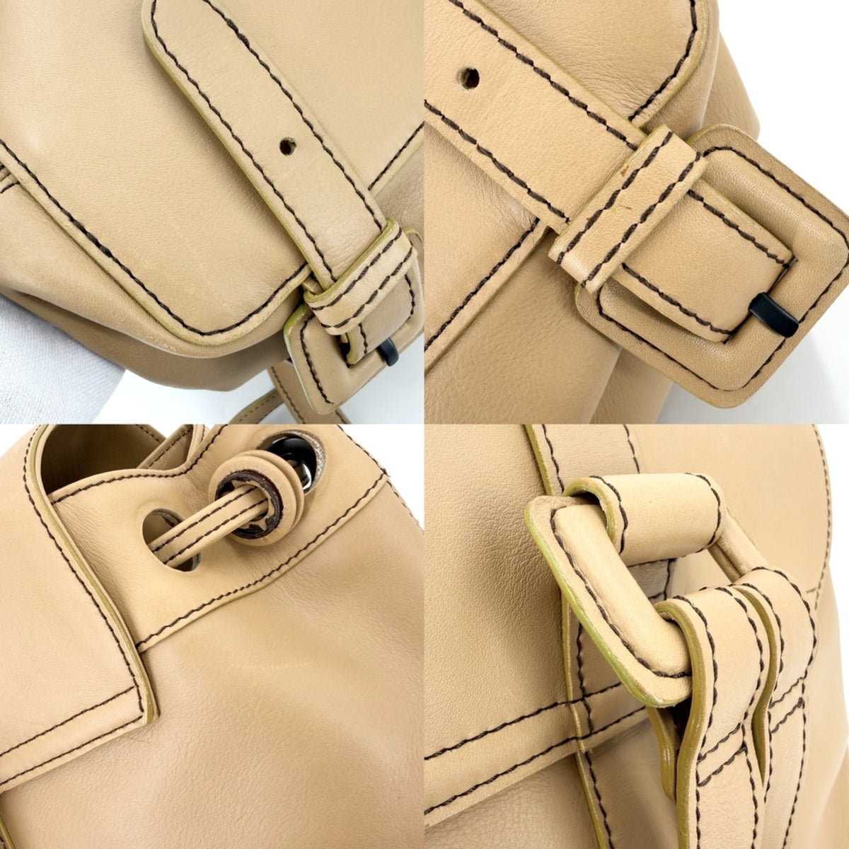 Chanel Vintage Cc Turnlock Leather Beige Leather Backpack Bag (Pre-Owned)