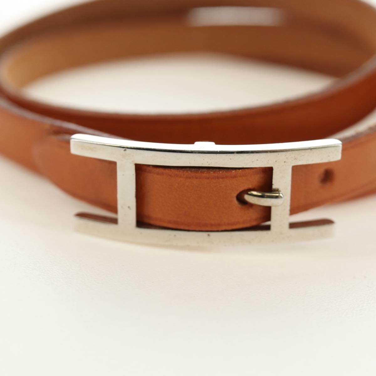 Hermes Hapi 3 Leather With Metal Brown Leather Bracelet Jewelry (Pre-Owned)