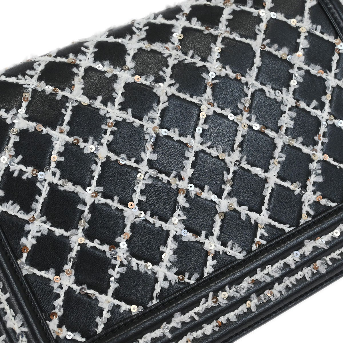 Chanel Boy Flap Sequin Quilted Calfskin Black Leather Shoulder Bag Bag (Pre-Owned)