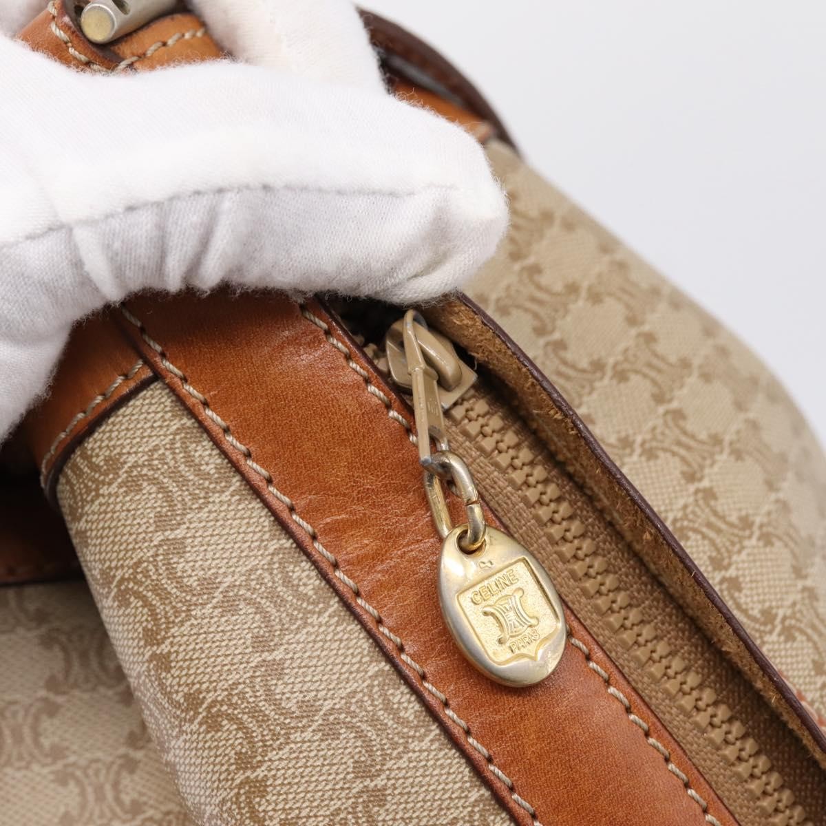 Celine Macadam Leather Beige Canvas Shoulder Bag Bag (Pre-Owned)