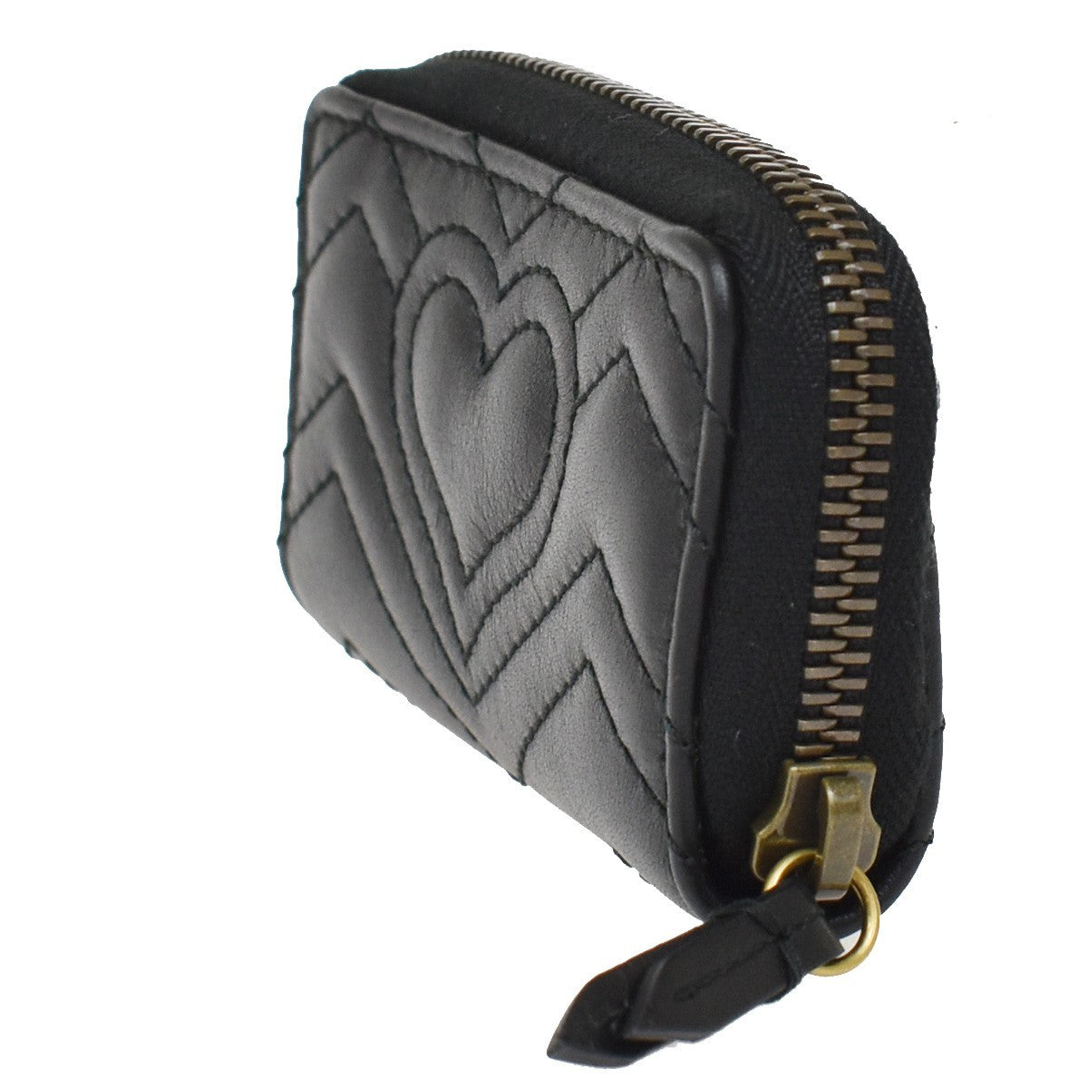 Gucci Gg Marmont Zip Around Matelasse Leather Black Leather Wallets Accessory (Pre-Owned)