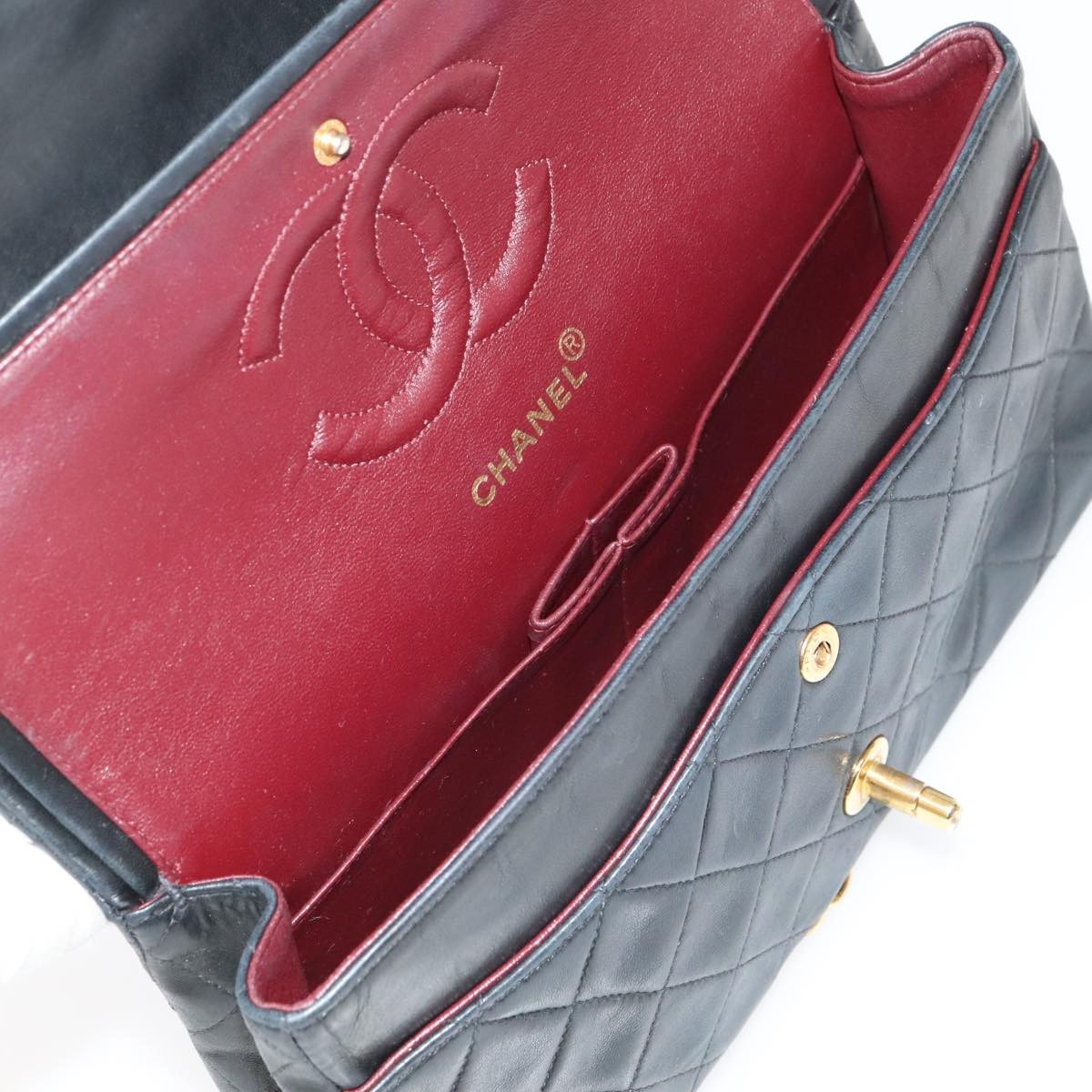 Chanel Vintage Classic Double Flap Quilted Lambskin Black Leather Shoulder Bag Bag (Pre-Owned)