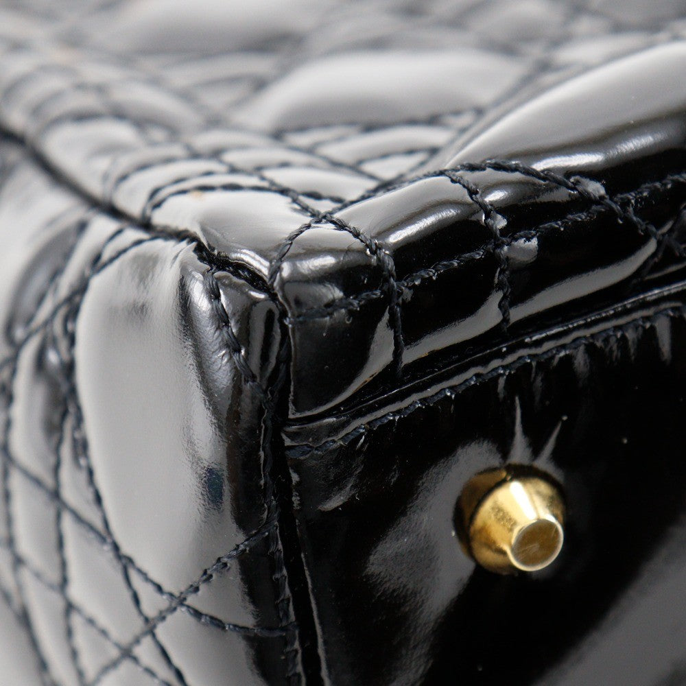 Christian Dior Lady Dior Nm Cannage Quilt Patent Black Patent_Leather Tote Bag Bag (Pre-Owned)