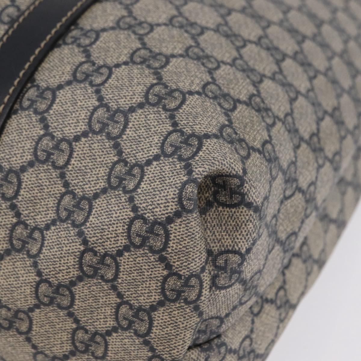 Gucci Open Tote Gg Canvas And Leather Navy Canvas Handbag (Pre-Owned)