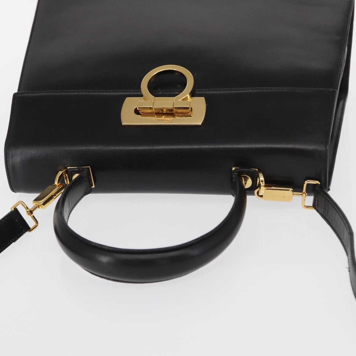 Salvatore Ferragamo Convertible Top Handle Leather Black Leather Handbag (Pre-Owned)