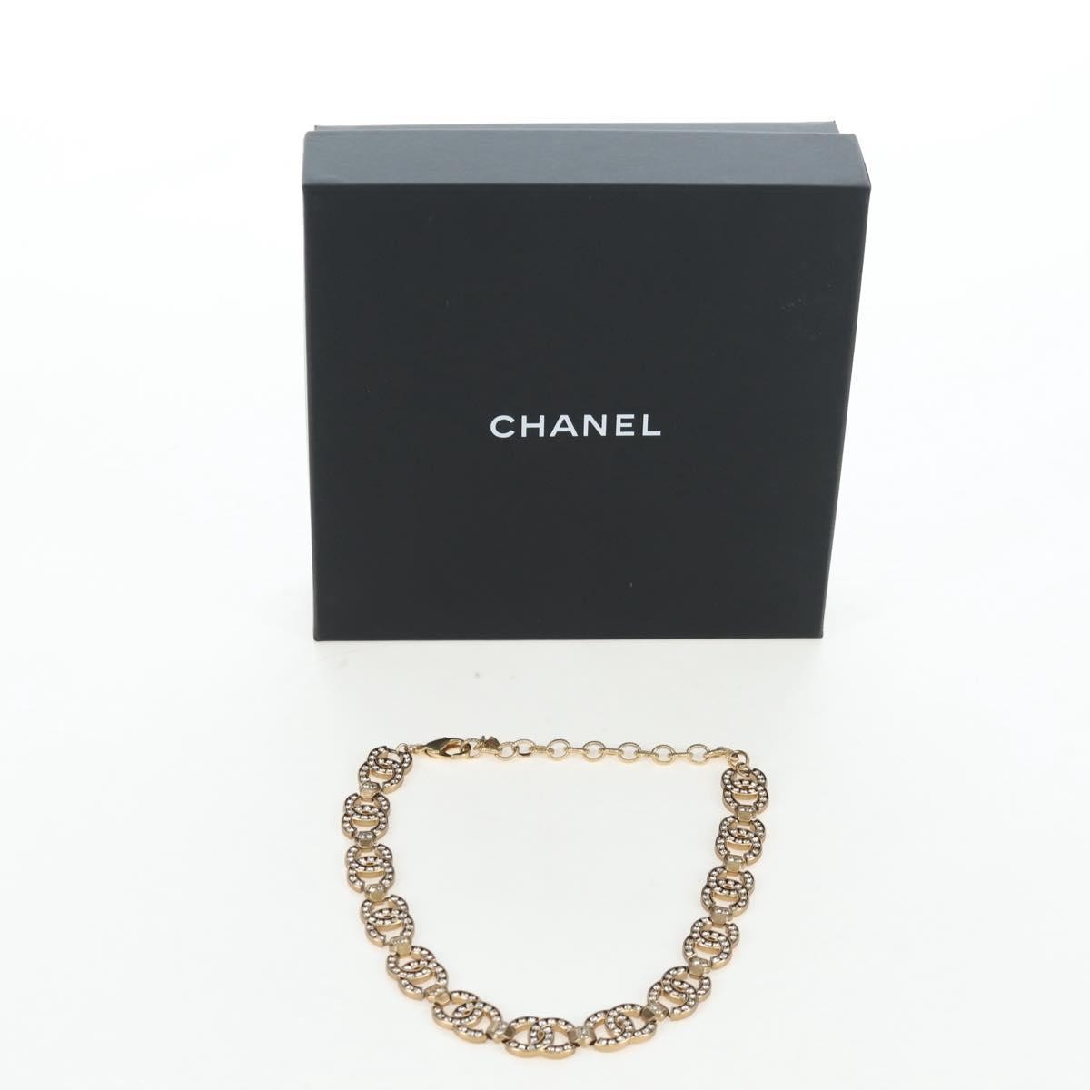 Chanel Cc Link Choker Metal With Crystals Gold Metal Necklace Jewelry (Pre-Owned)