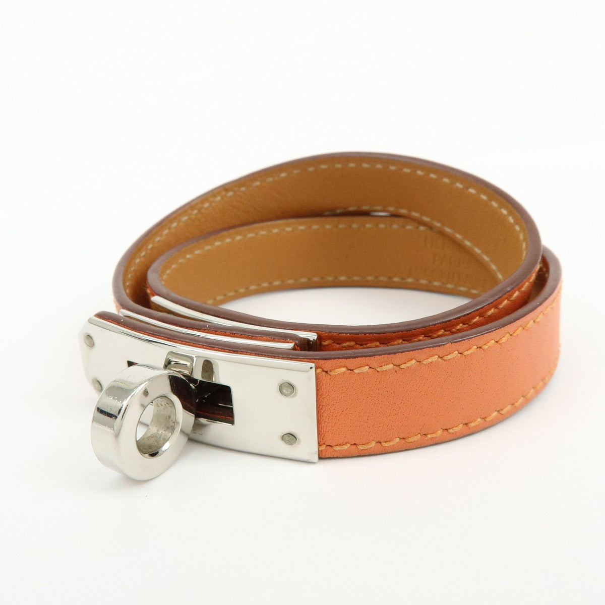 Hermes Kelly Double Tour Leather Orange Leather Bracelet Jewelry (Pre-Owned)