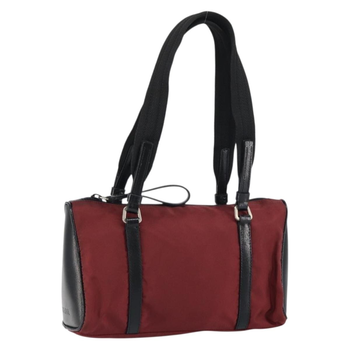 Prada Vintage Zip Tessuto Burgundy Nylon Handbag (Pre-Owned)