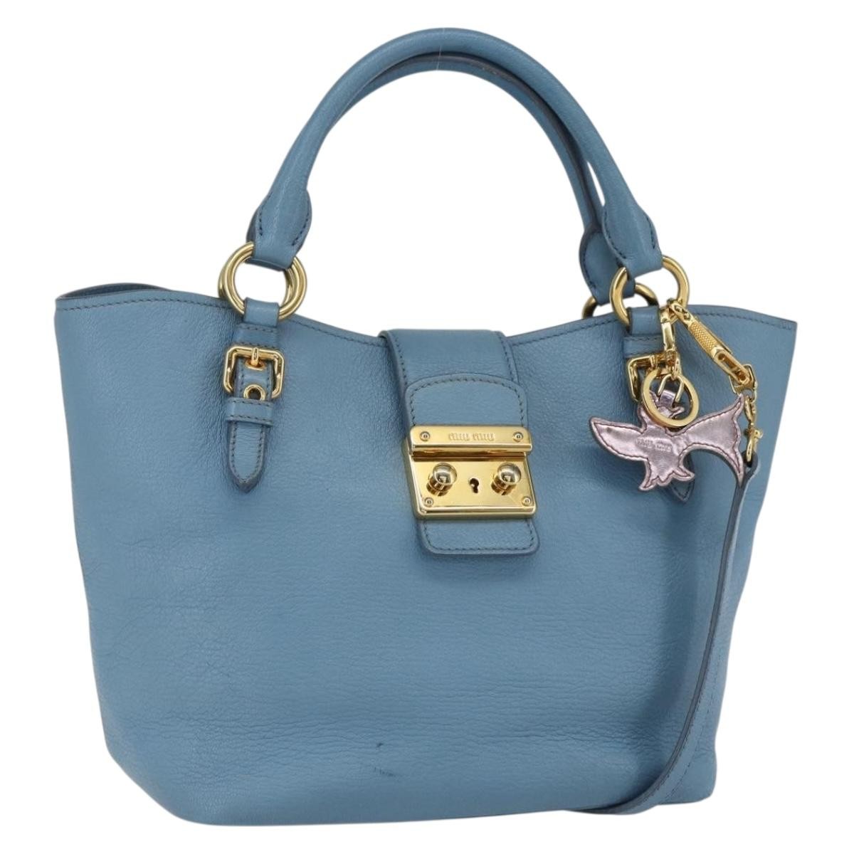 Miu Miu Madras Convertible Lock Leather Blue Leather Tote Bag Bag (Pre-Owned)