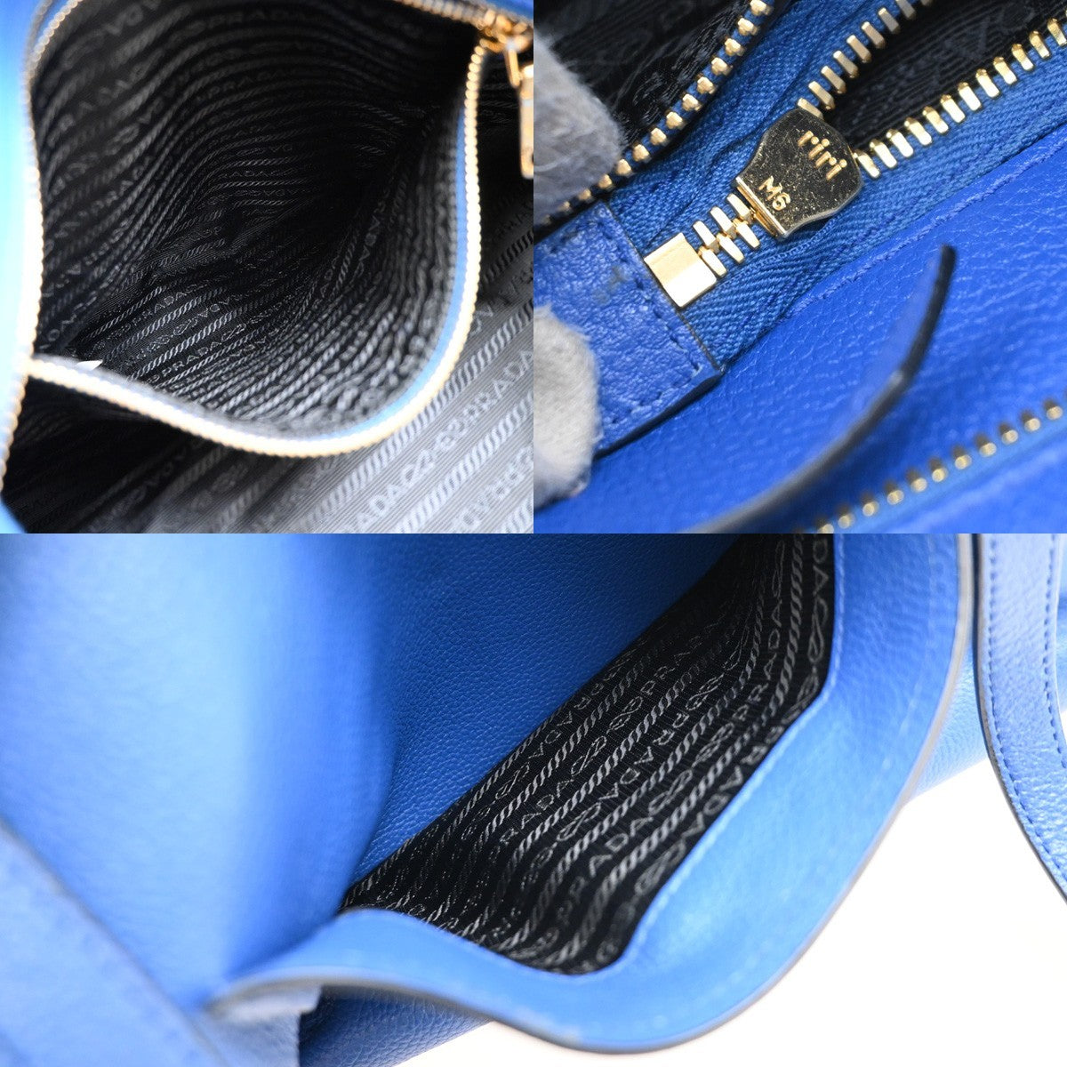 Prada Front Pocket Shopping Vitello Daino Blue Leather Tote Bag Bag (Pre-Owned)