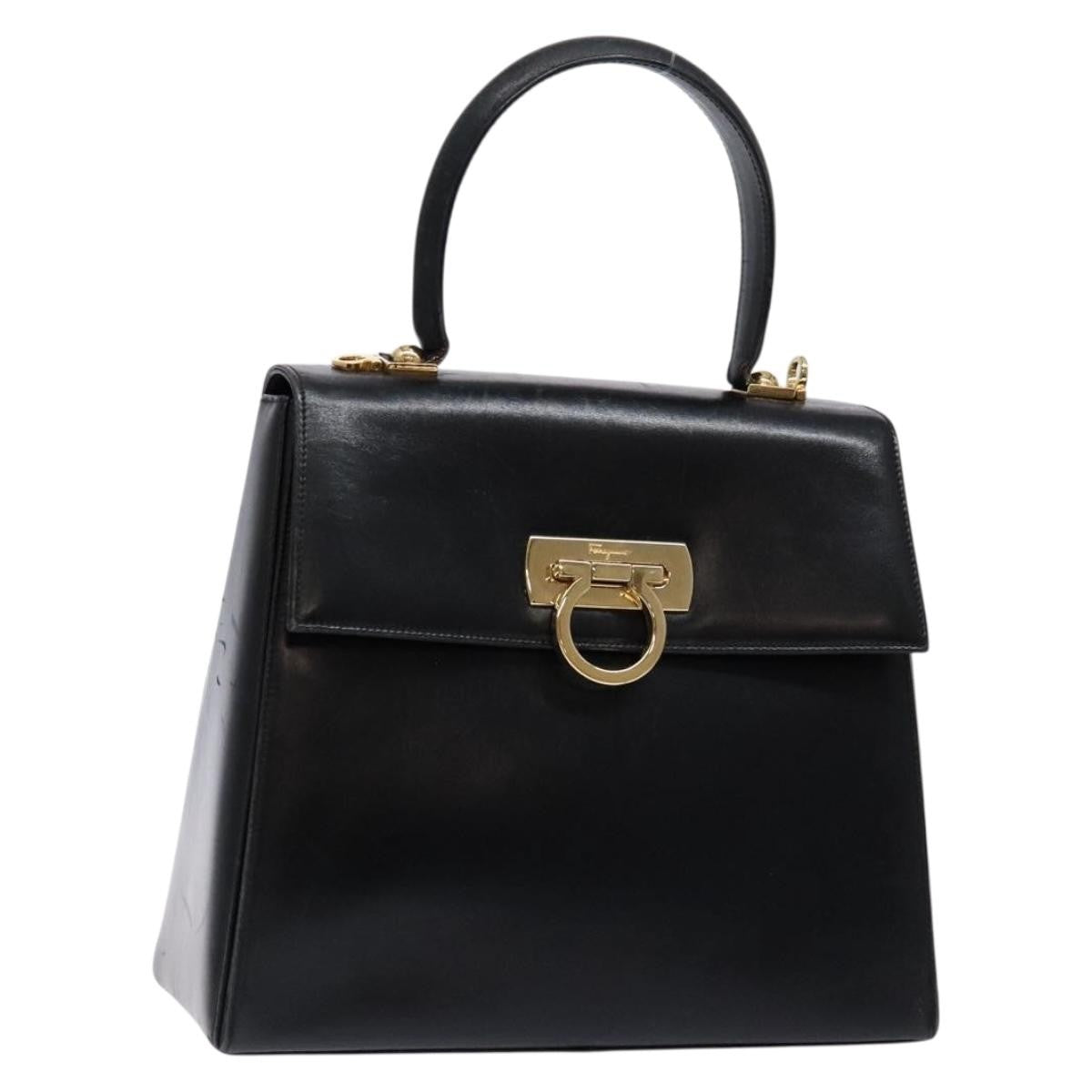 Salvatore Ferragamo Gancini Convertible Top Handle Leather Black Leather Handbag (Pre-Owned)