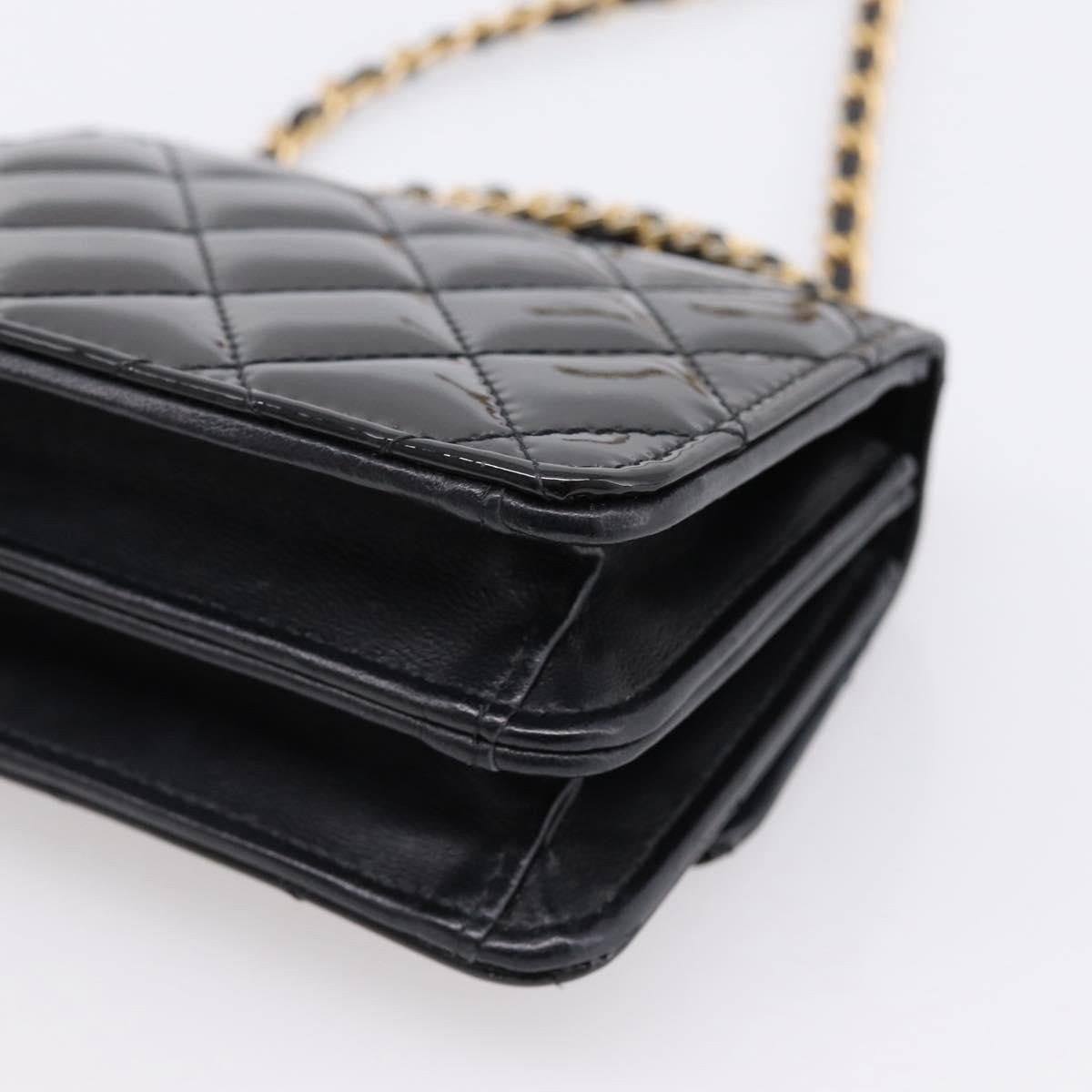 Chanel Woven Top Handle Cc Flap Clutch On Chain Patent Leather Black Patent_Leather Shoulder Bag Bag (Pre-Owned)