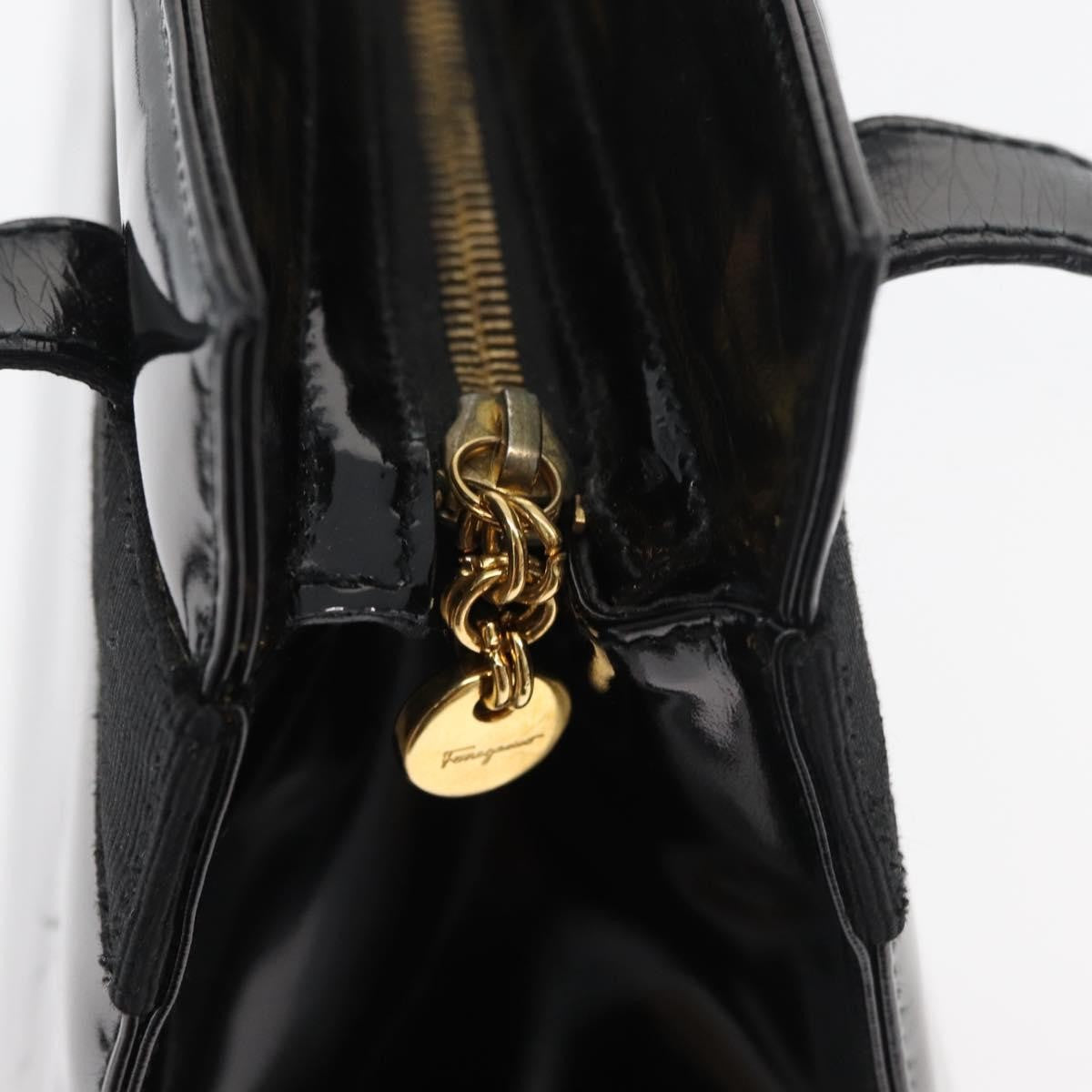 Salvatore Ferragamo Vala Patent Leather Black Patent_Leather Handbag (Pre-Owned)