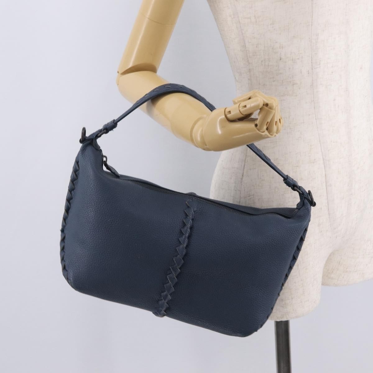 Bottega Veneta Zip Hobo Cervo With Intrecciato Detail Blue Leather Shoulder Bag Bag (Pre-Owned)