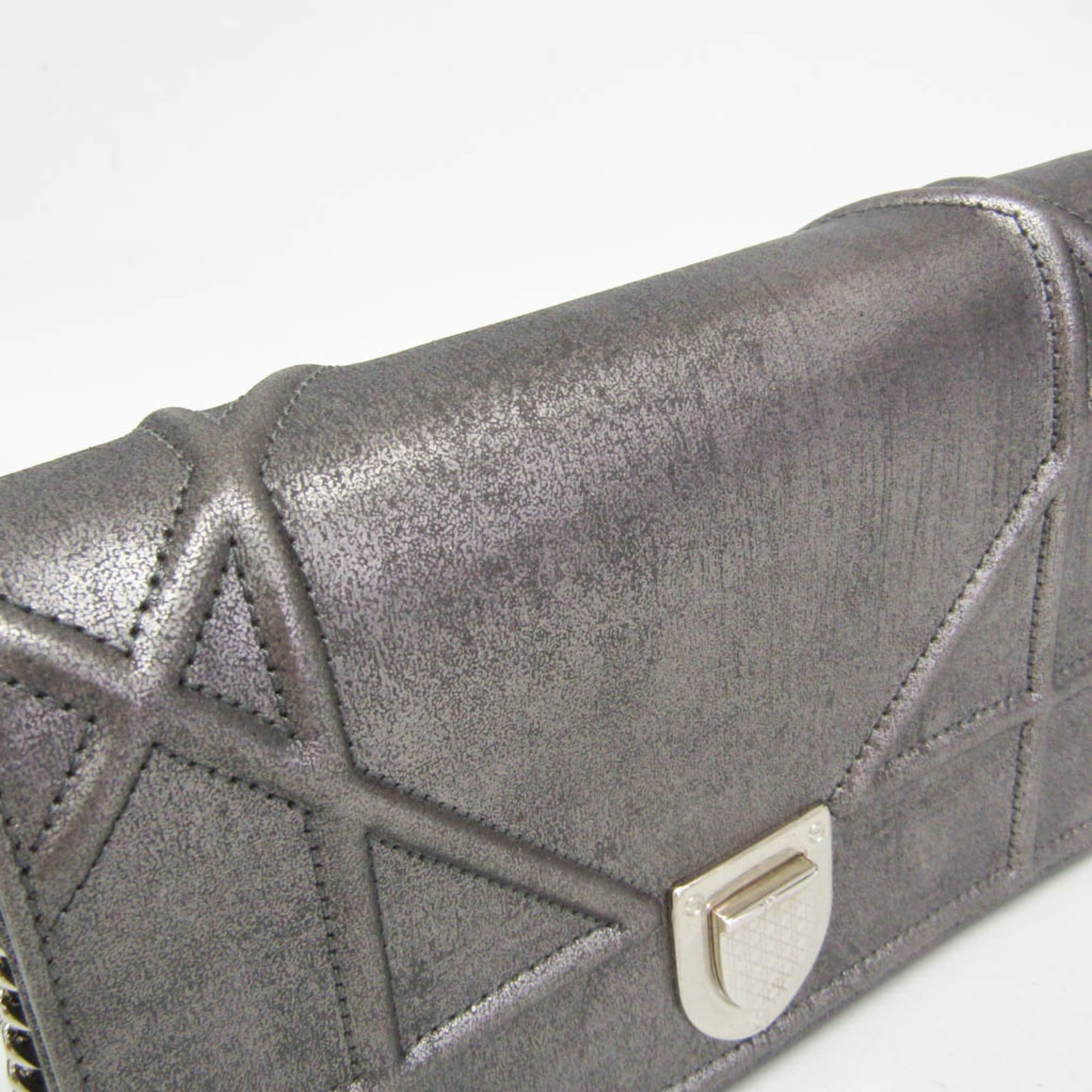 Christian Dior Diorama Chain Clutch Leather Silver Leather Shoulder Bag Bag (Pre-Owned)