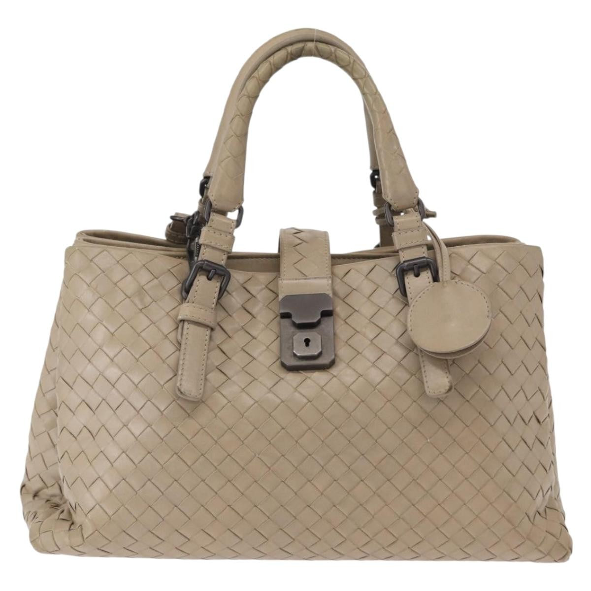 Bottega Veneta Roma Intrecciato Nappa Gray Leather Handbag (Pre-Owned)