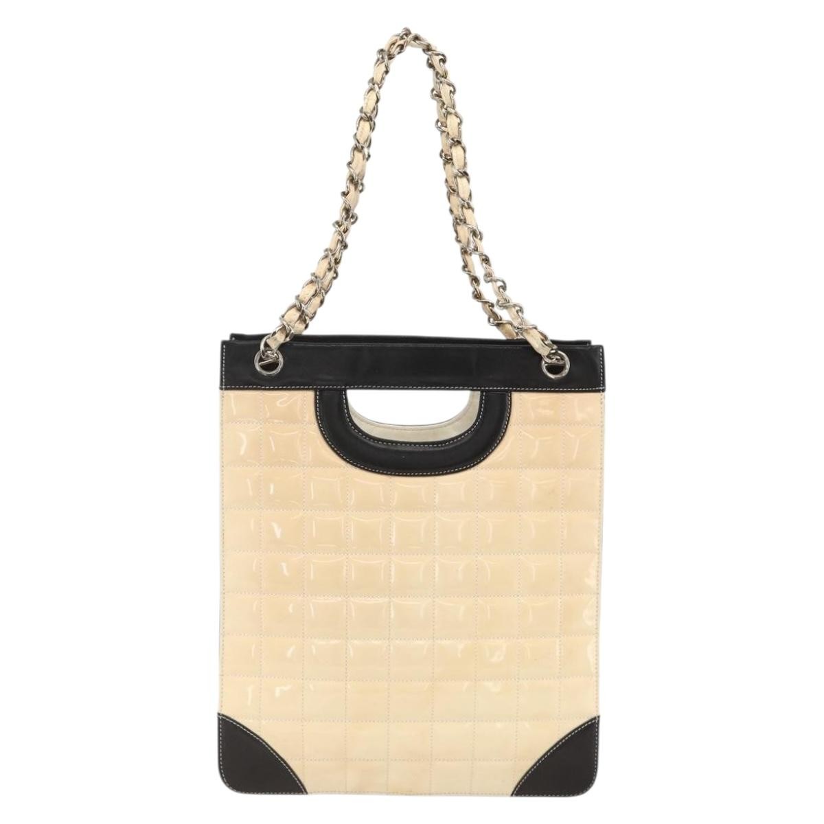 Chanel Chocolate Bar Shopping Tote Quilted Patent Beige Patent_Leather Shoulder Bag Bag (Pre-Owned)
