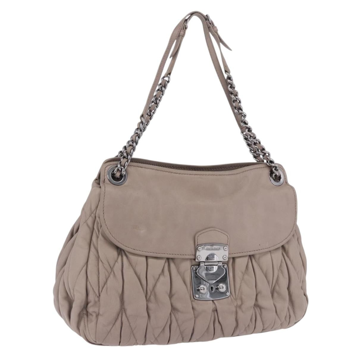 Miu Miu Chain Pushlock Matelassé Nappa Leather Beige Leather Shoulder Bag Bag (Pre-Owned)