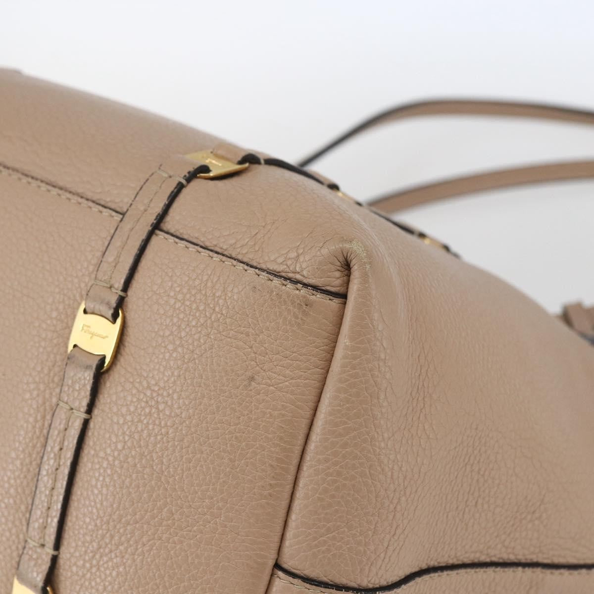 Salvatore Ferragamo Vala Tote Leather Beige Leather Tote Bag Bag (Pre-Owned)