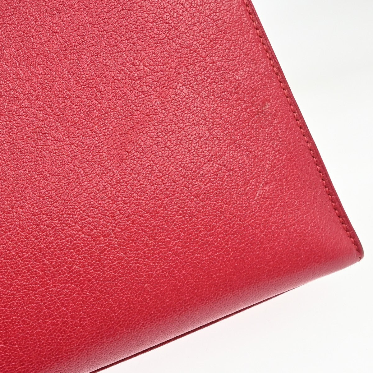 Hermes Kelly Red Chevre De Coromandel With Palladium Hardware Pink Calfskin Handbag (Pre-Owned)